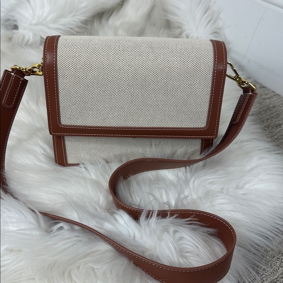 JW PEI Mini Flap Crossbody Beige Canvas & Vegan Camel Leather Trim Bag NWOT - Picture 5 of 15